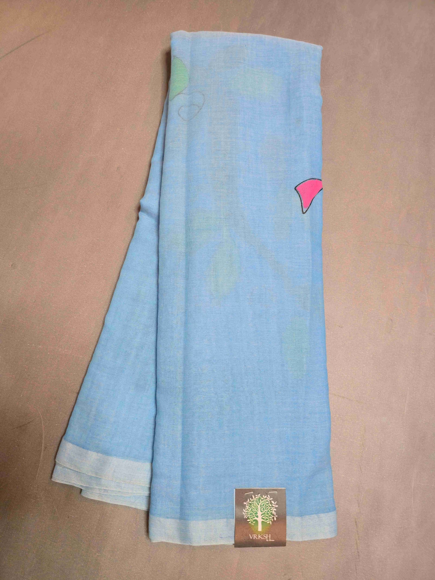Mul cotton saree with hand painted flowers