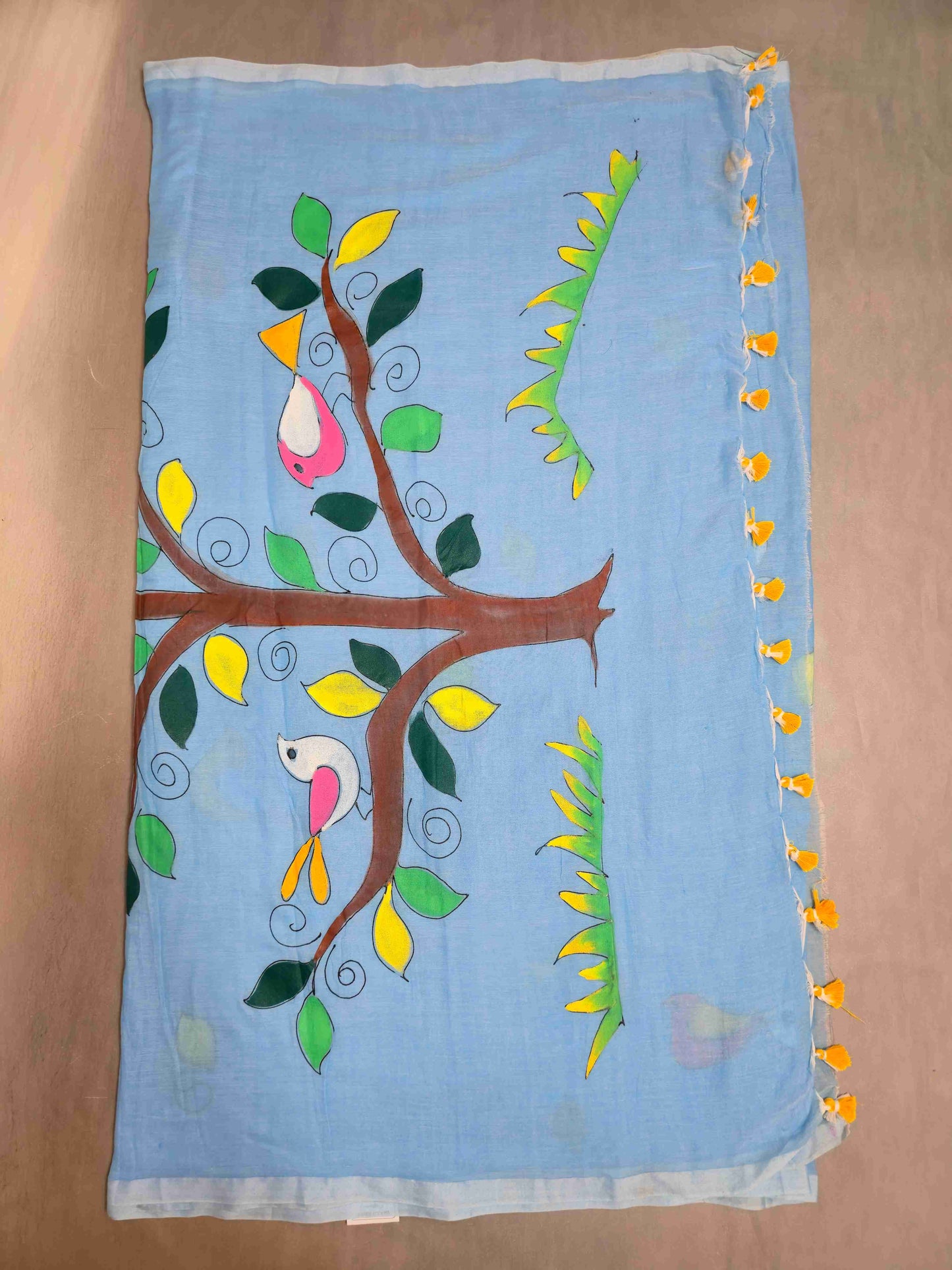 Mul cotton saree with hand painted flowers