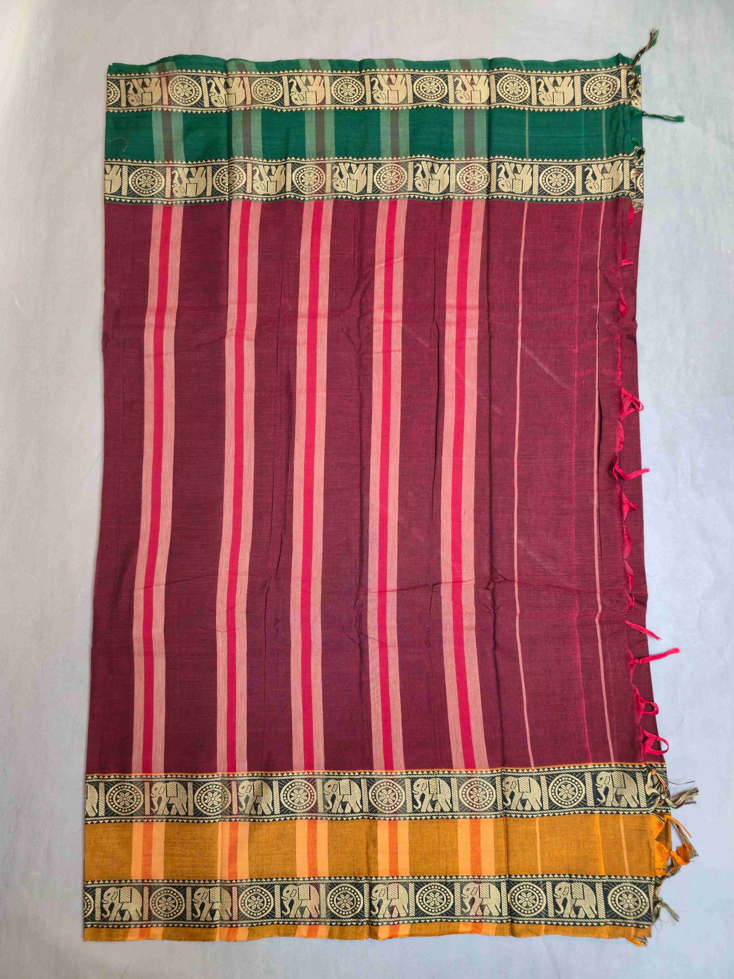Narayanpet Cotton saree with Ganga Jamuna Elephant borders