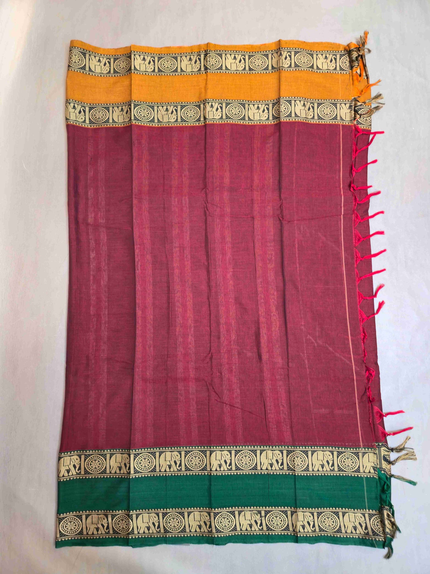 Narayanpet Cotton saree with Ganga Jamuna Elephant borders