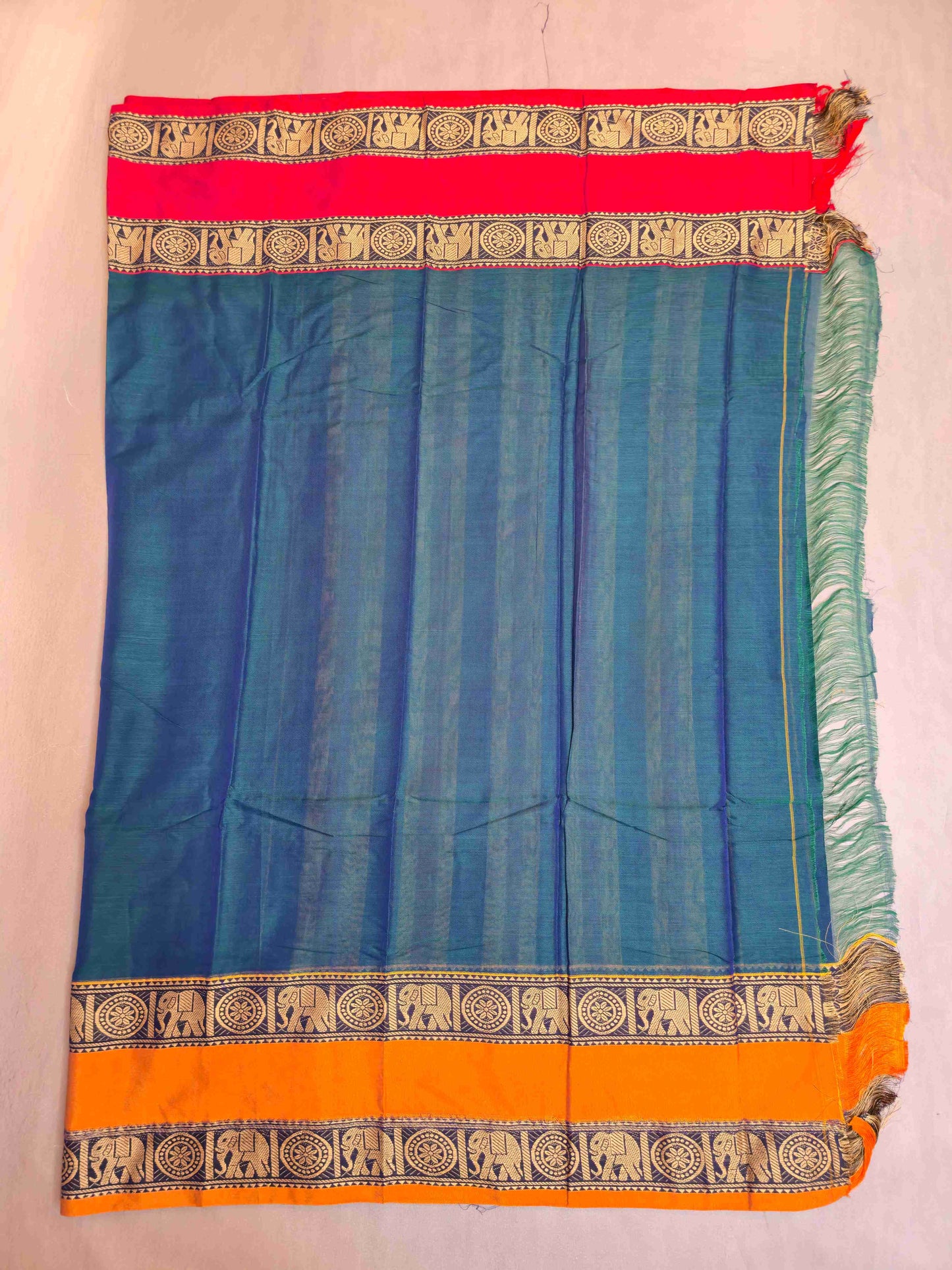 Narayanpet Cotton saree with Ganga Jamuna Elephant borders