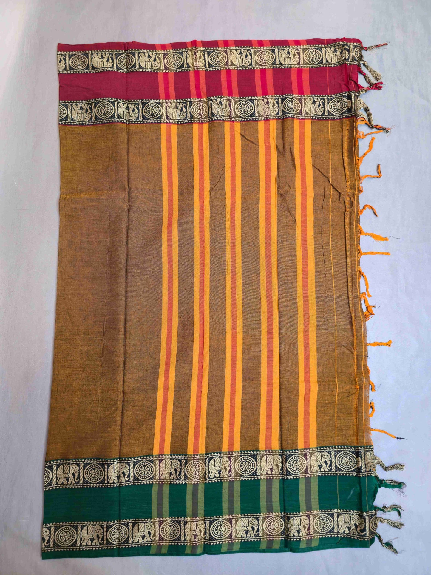 Narayanpet Cotton saree with Ganga Jamuna Elephant borders