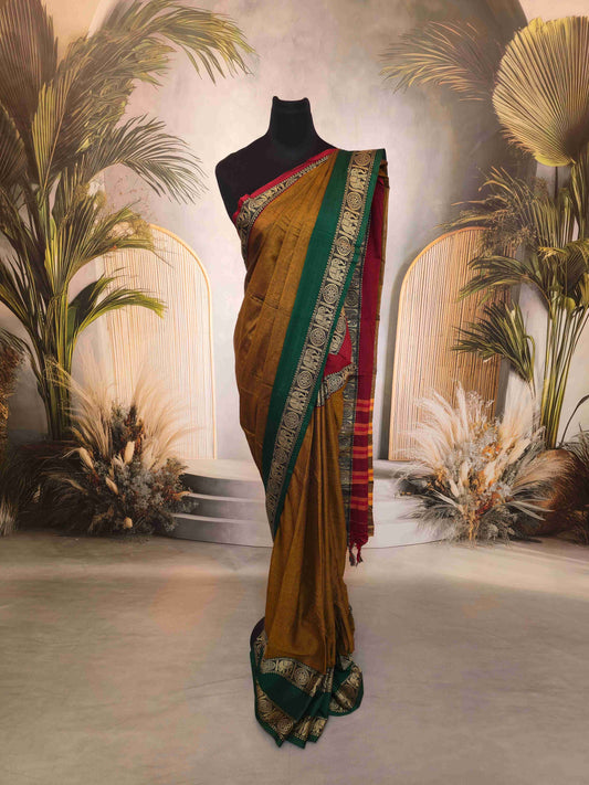 Narayanpet Cotton saree with Ganga Jamuna Elephant borders
