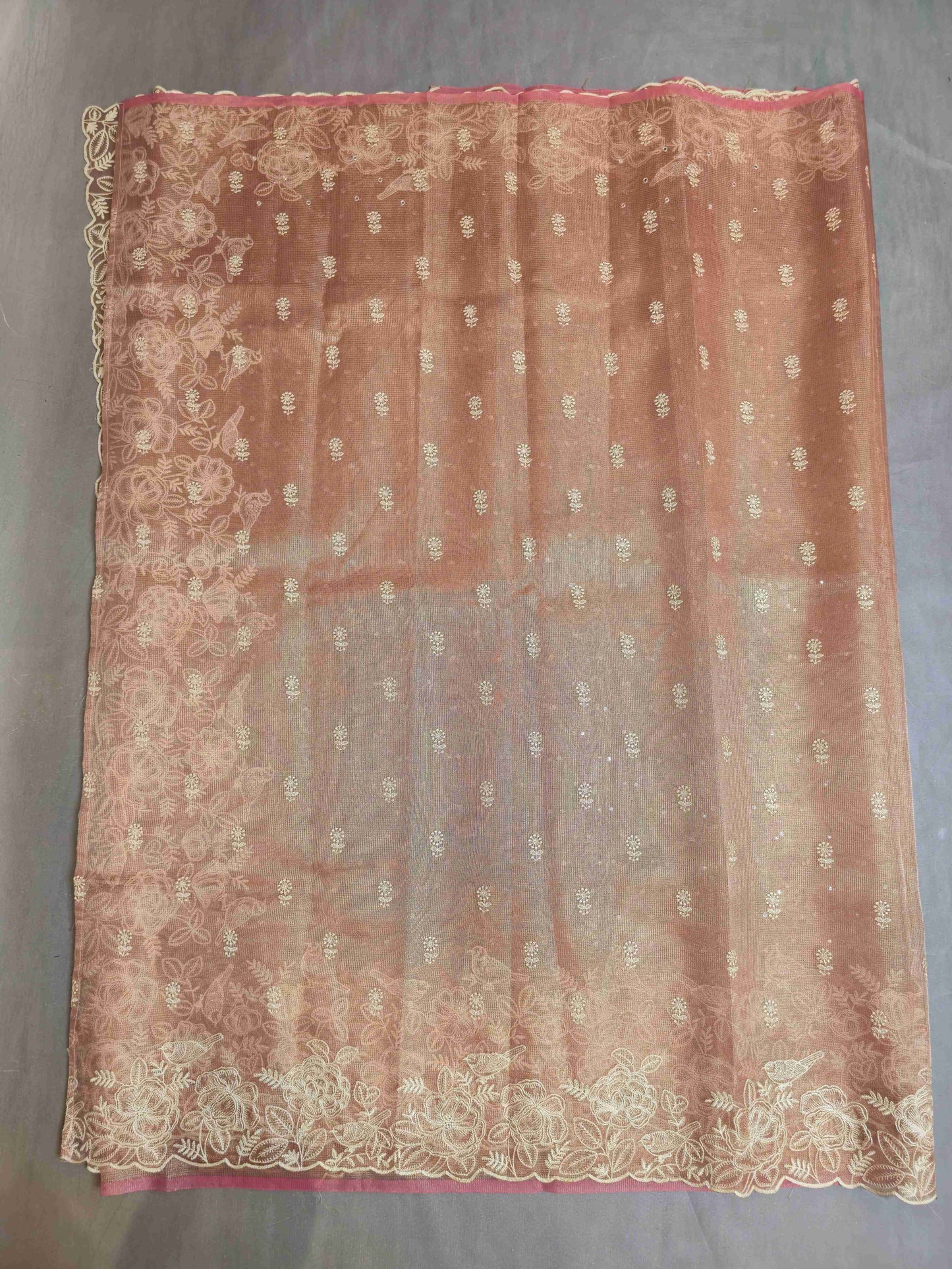 Semi kota tissue saree with embroidered borders