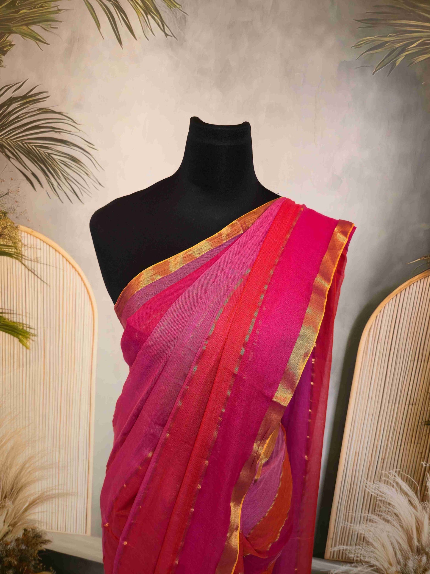 Mul cotton saree with vertical lines