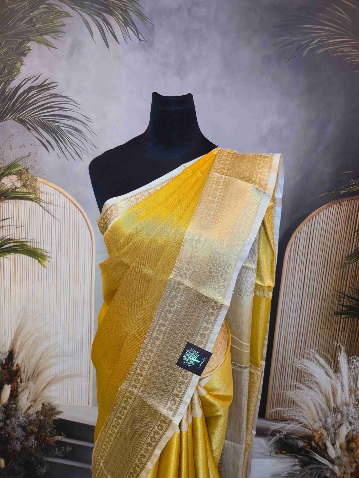 Semi Tissue Golden Saree
