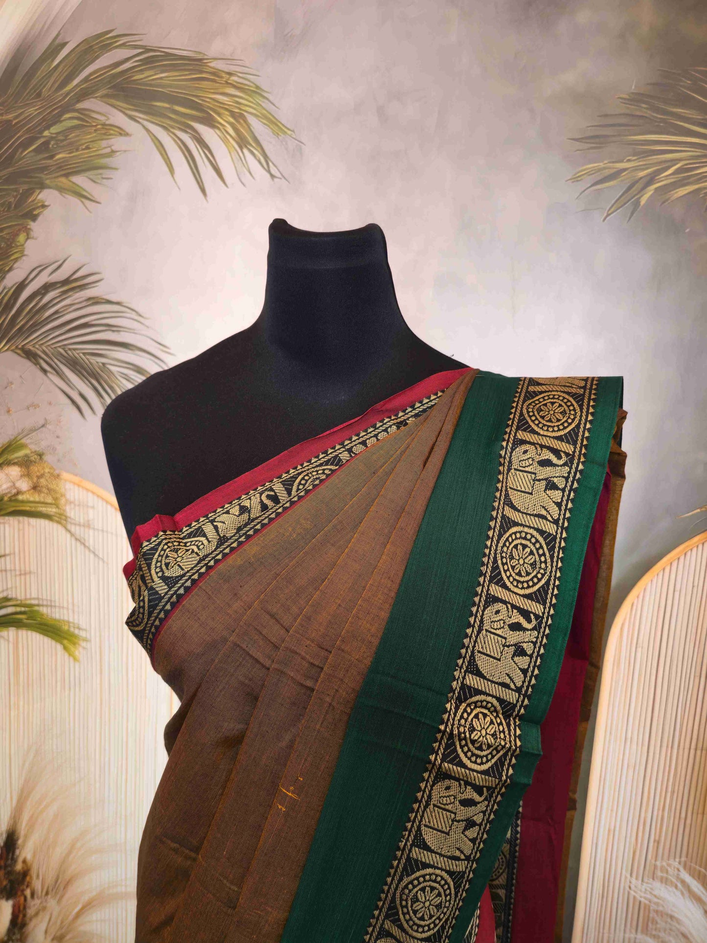 Narayanpet Cotton saree with Ganga Jamuna Elephant borders