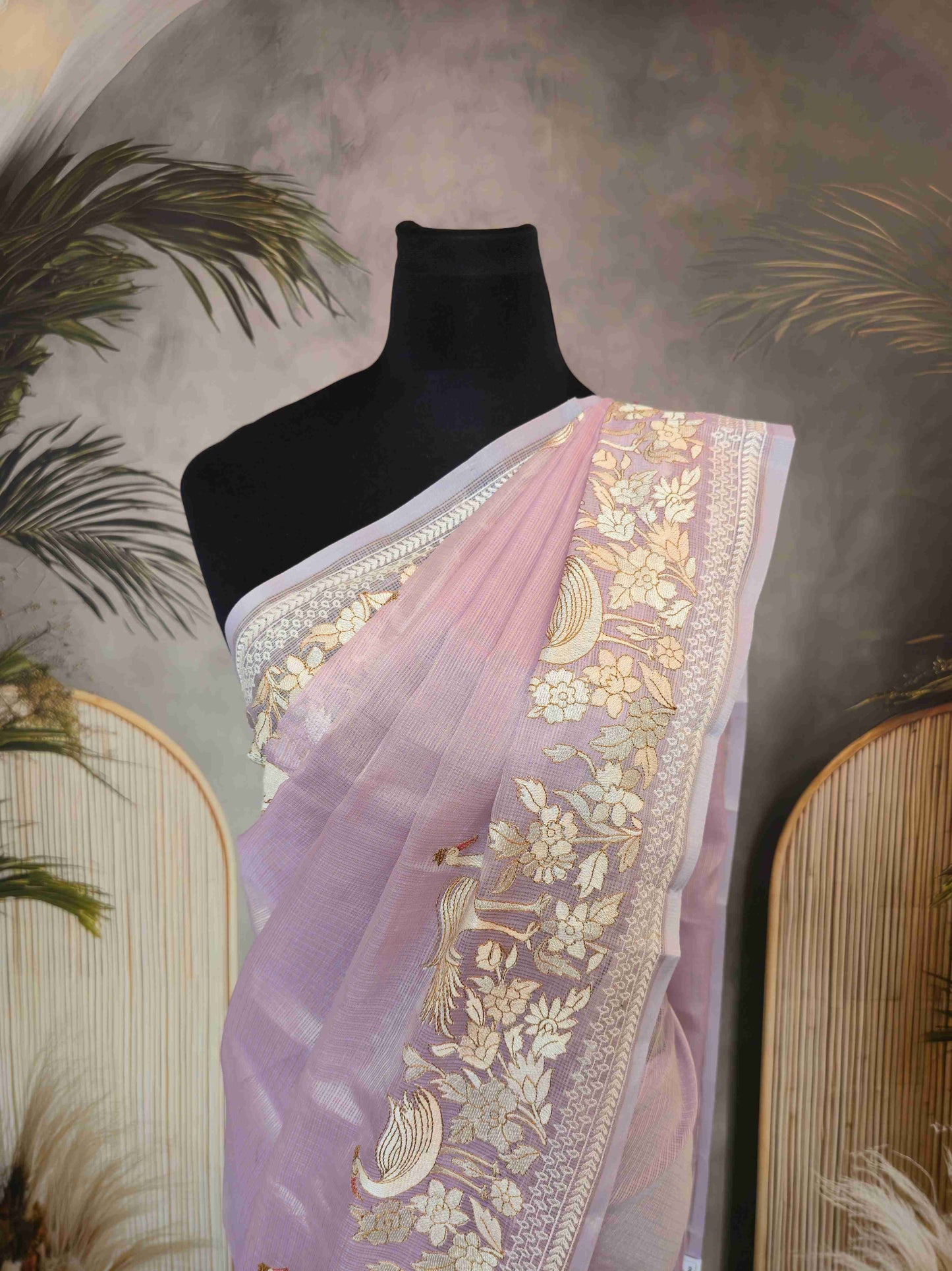 Semi kota saree with crane thread embroidery