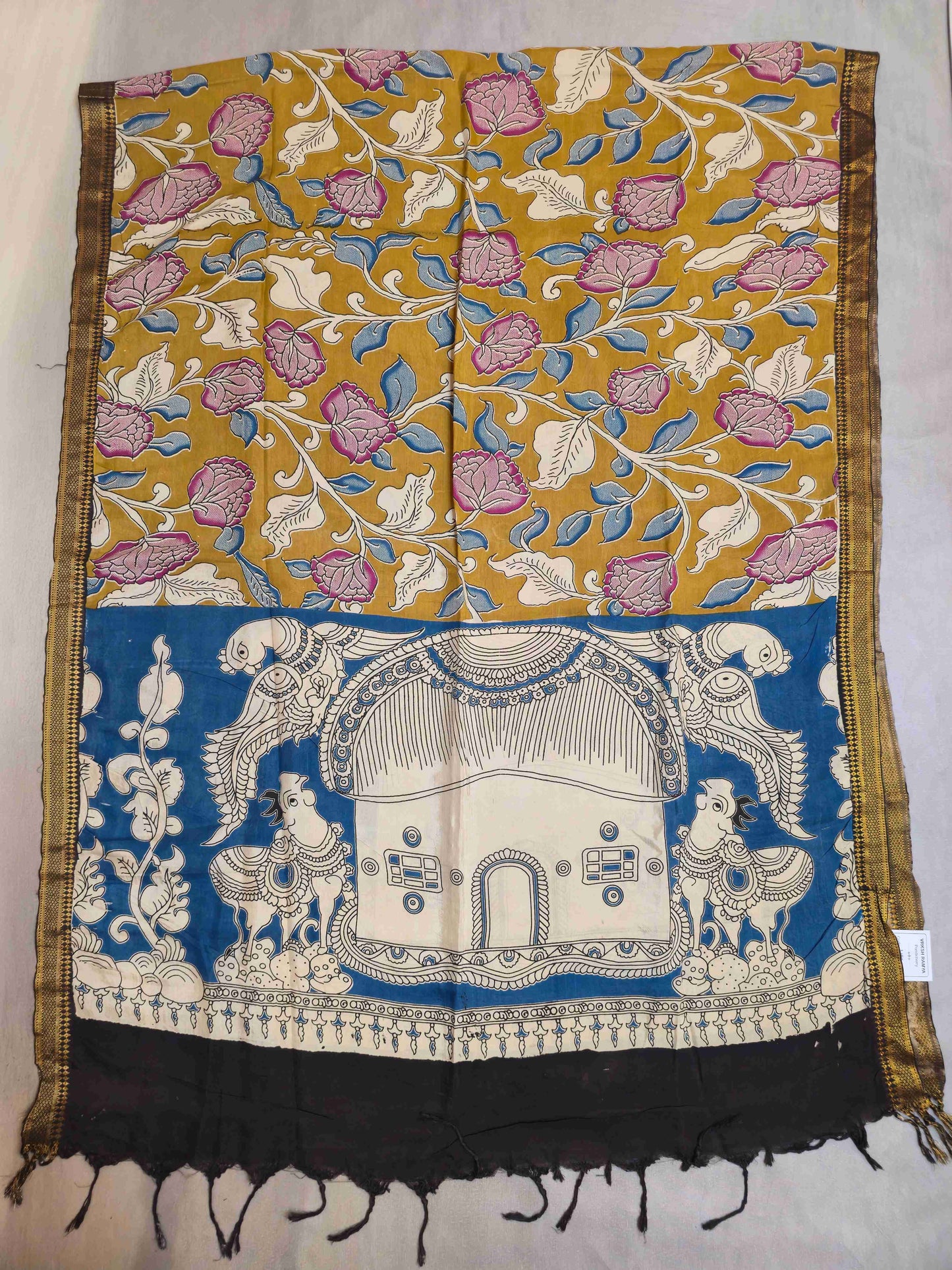 Kalamkari screen printed dupatta with nizam border