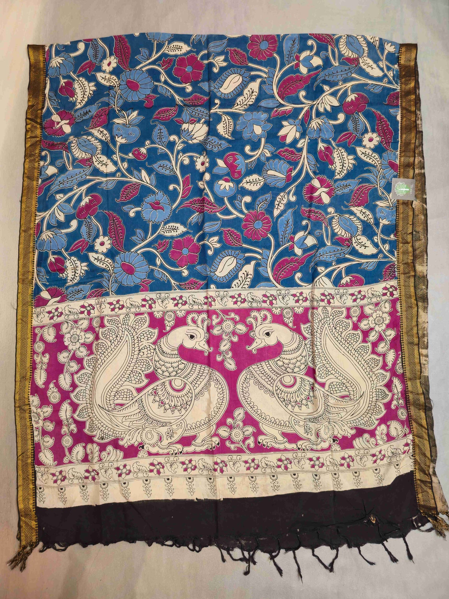 Kalamkari screen printed dupatta with nizam border