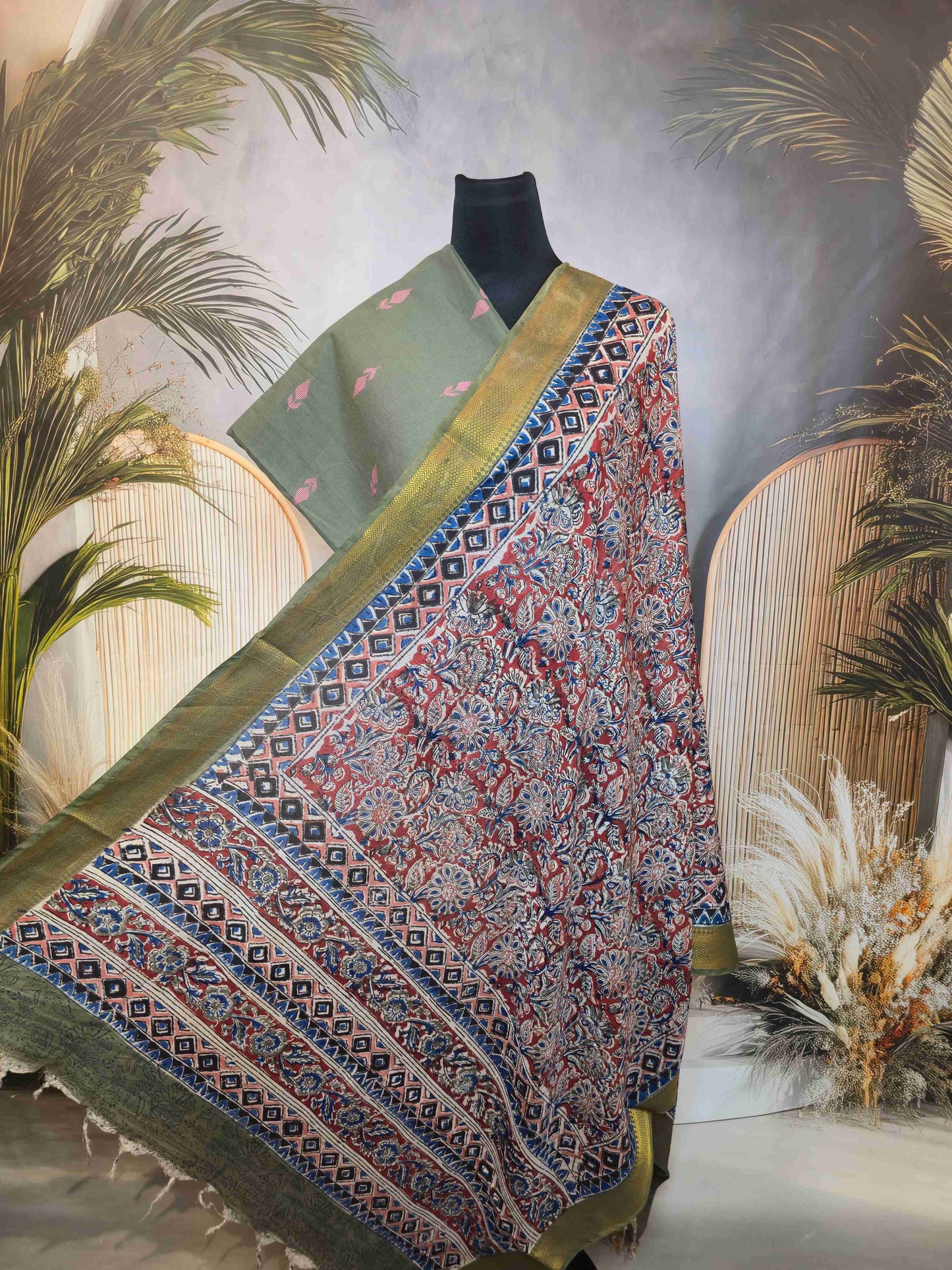 Jamdani Kurti top with Kalamkari dupatta