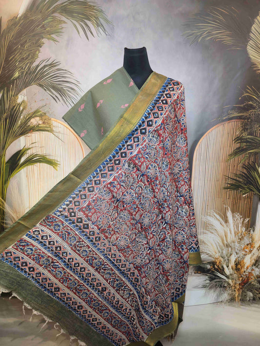 Jamdani Kurti top with Kalamkari dupatta
