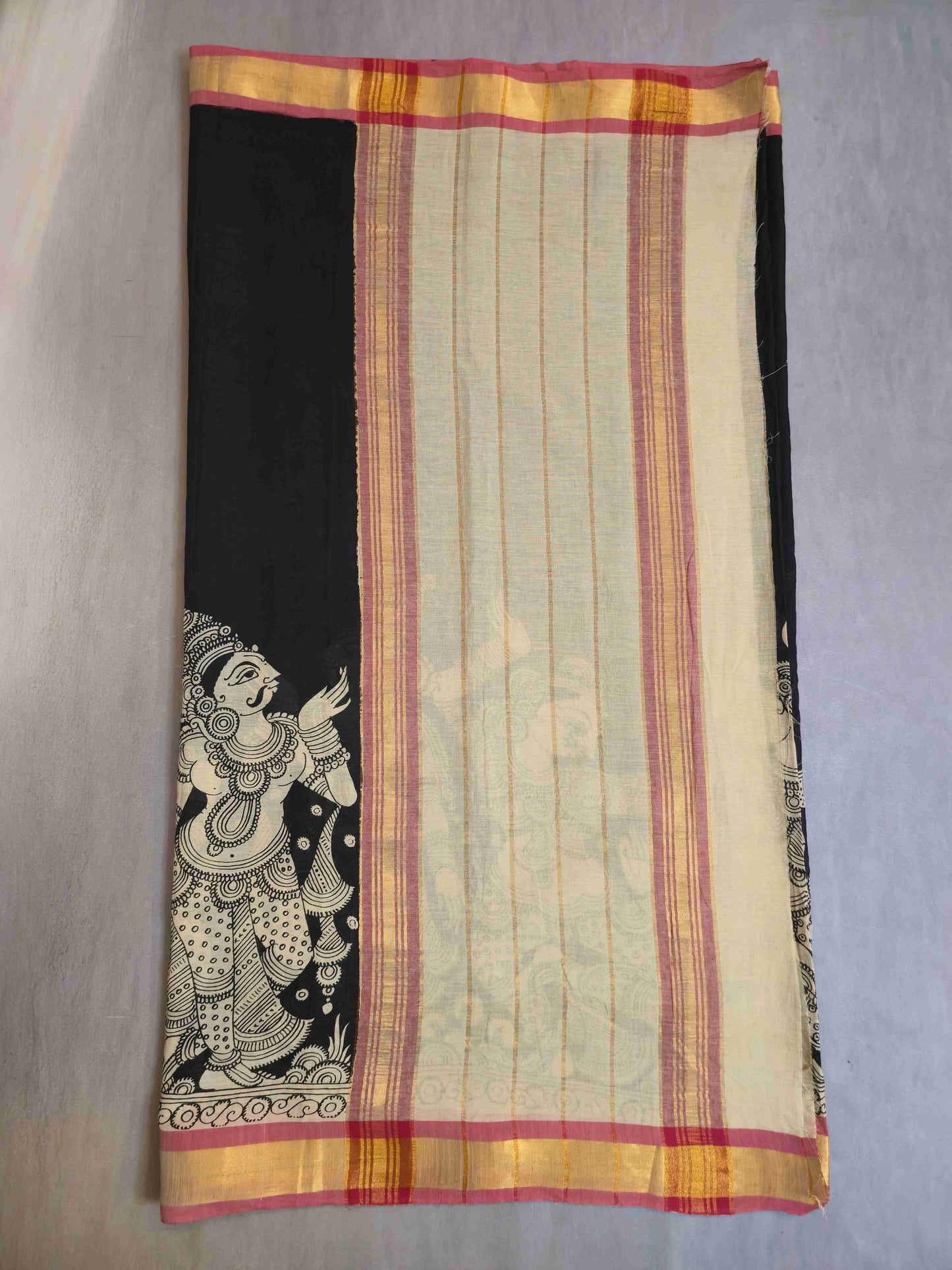 Pen Kalamkari cotton saree- doll design