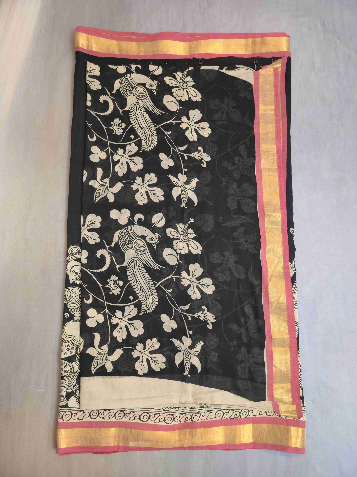 Pen Kalamkari cotton saree- doll design