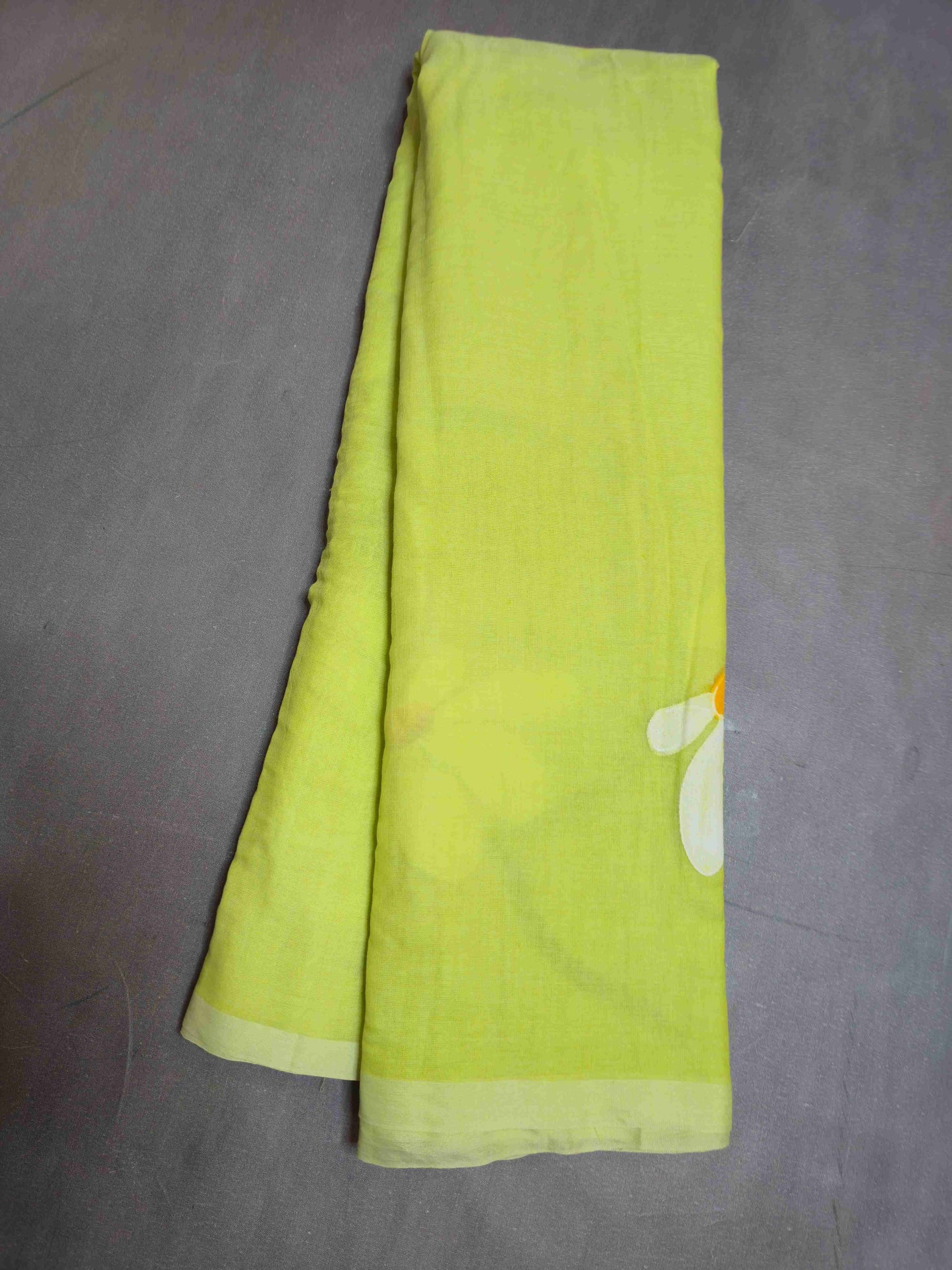 Mul cotton saree with hand painted flowers