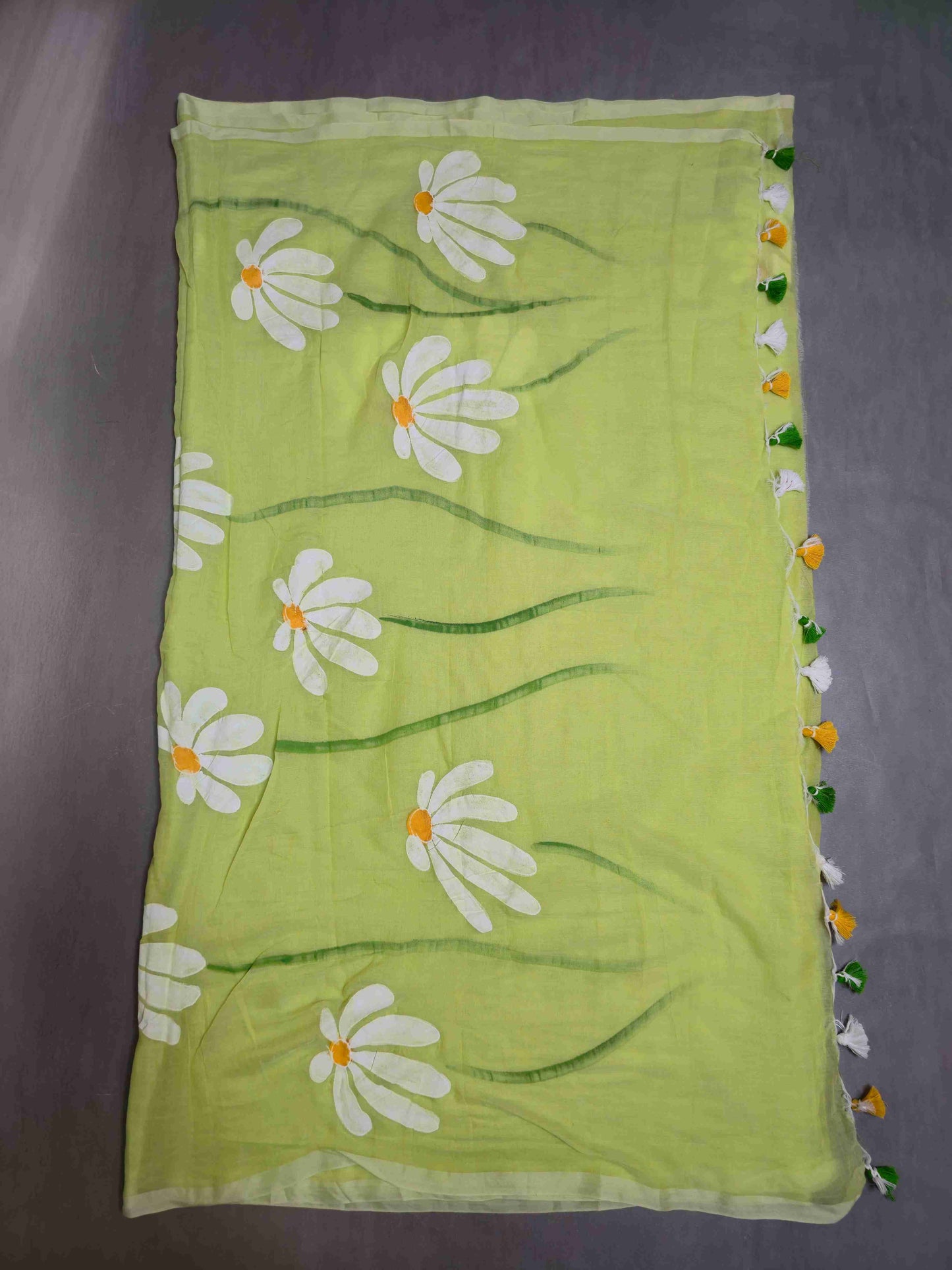 Mul cotton saree with hand painted flowers