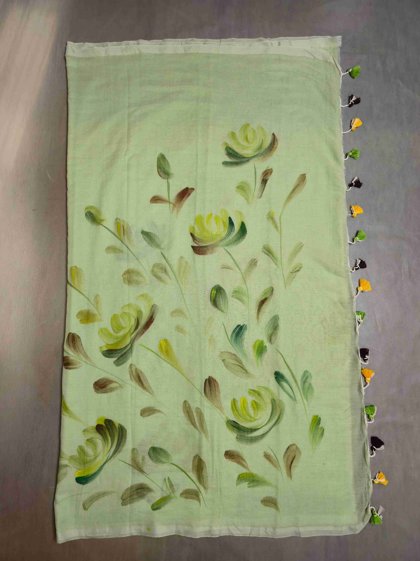 Mul cotton saree with hand painted flowers