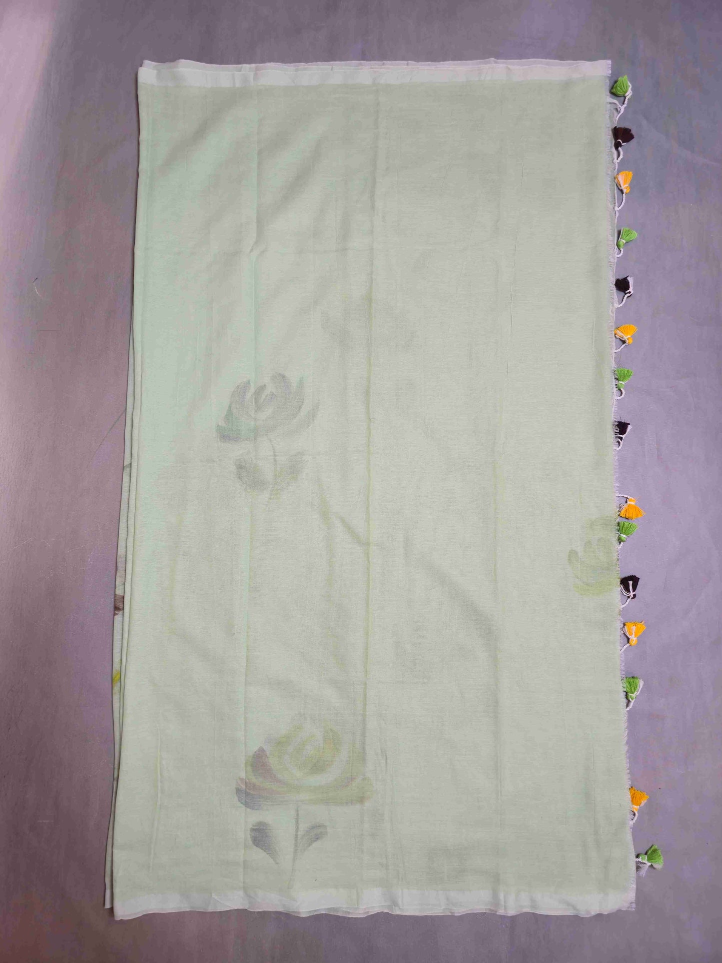 Mul cotton saree with hand painted flowers