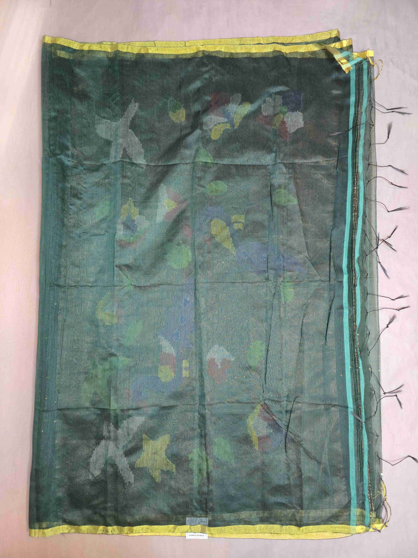 Semi Raw Silk with sequins with Jamdani needle work Pallu