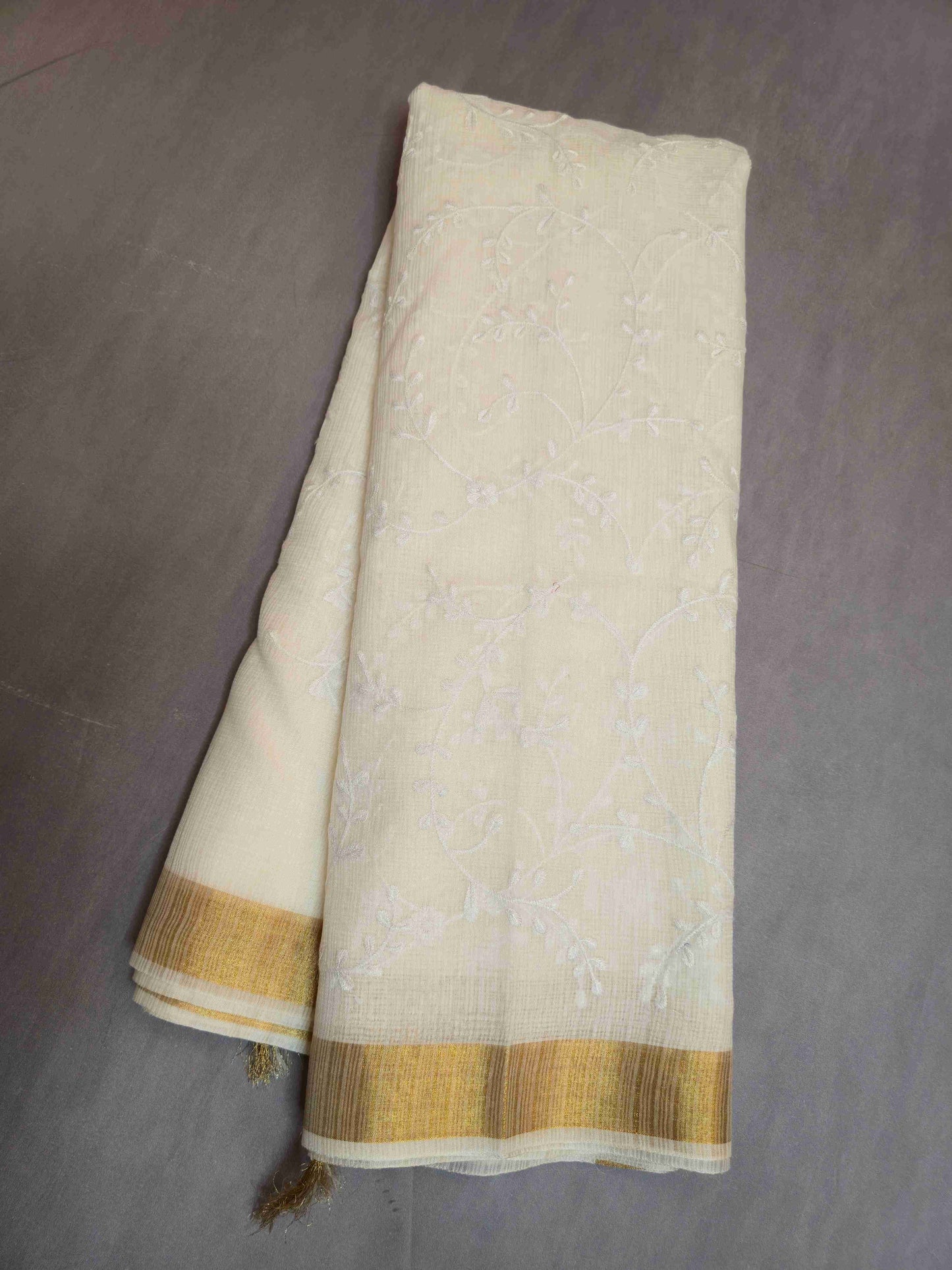 White Kota embroidered saree
