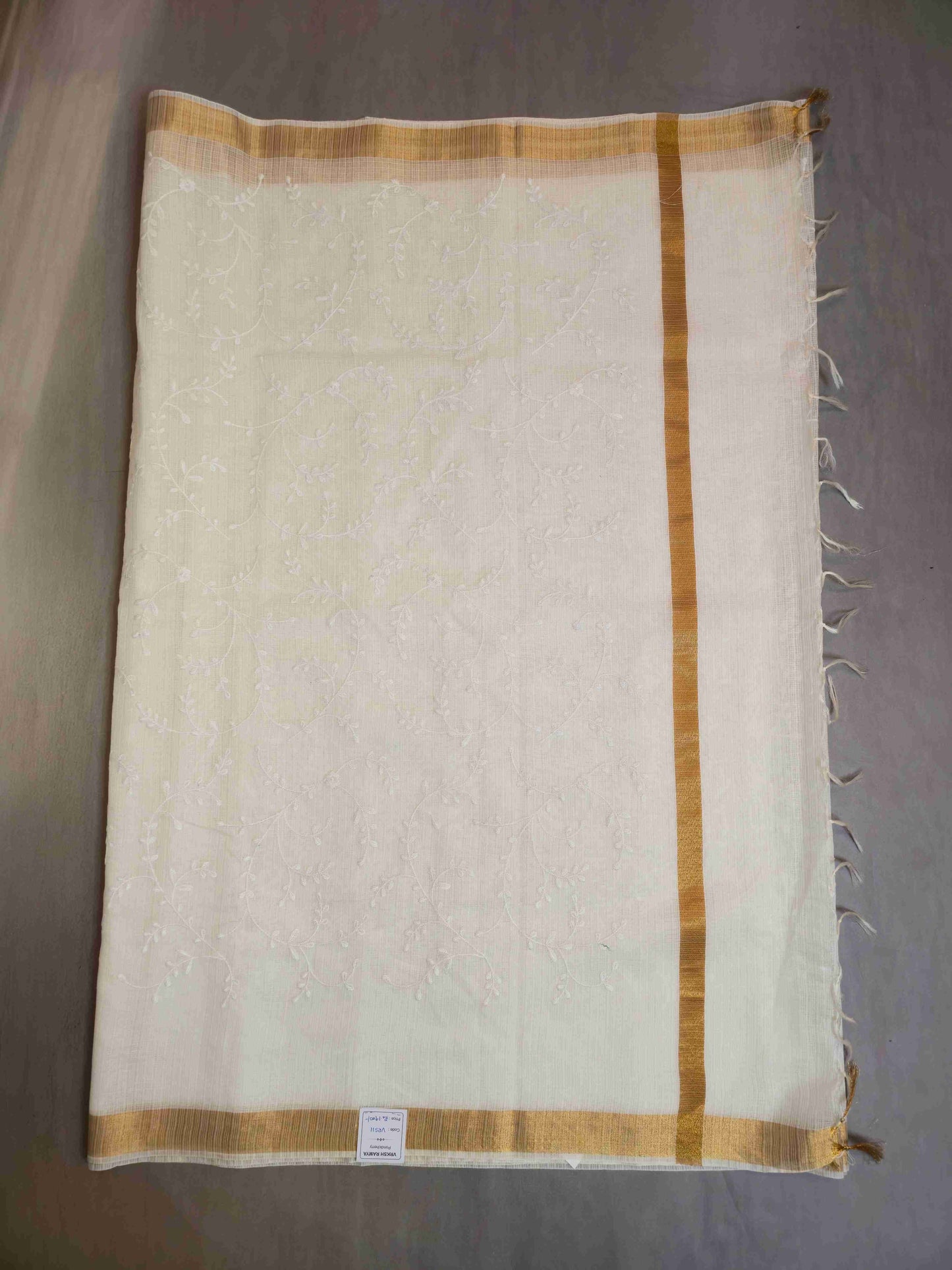 White Kota embroidered saree