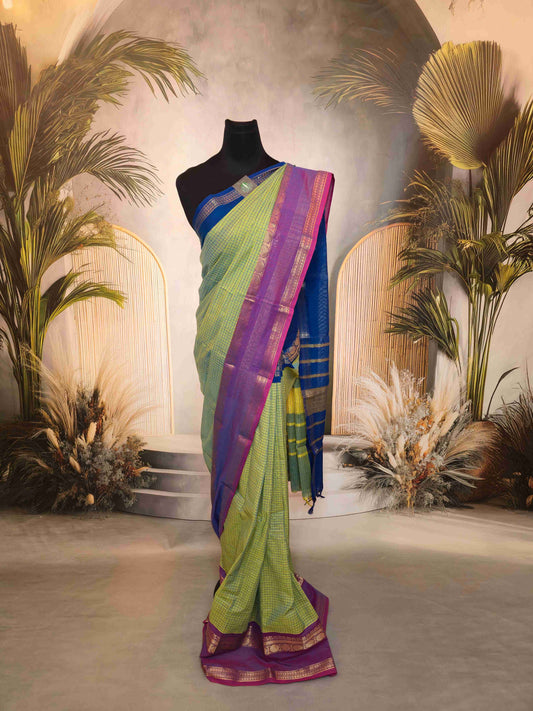 Kanchi cotton saree with Ganga Jamuna Borders