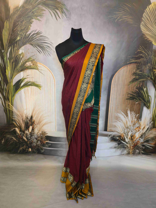 Narayanpet Cotton saree with Ganga Jamuna Elephant borders