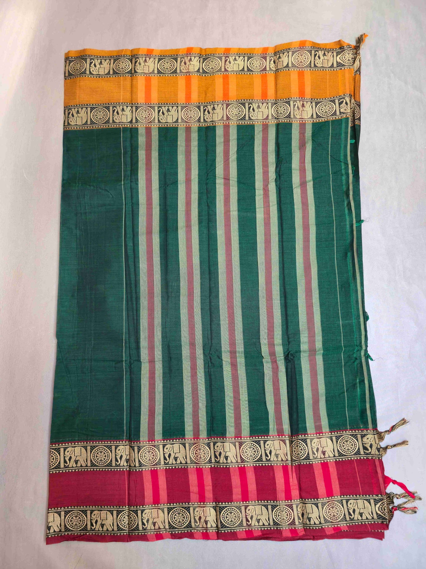 Narayanpet Cotton saree with Ganga Jamuna Elephant borders
