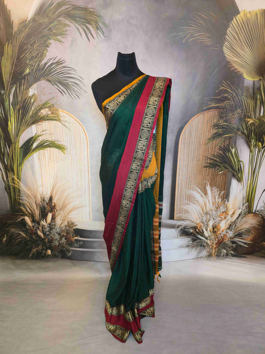 Narayanpet Cotton saree with Ganga Jamuna Elephant borders