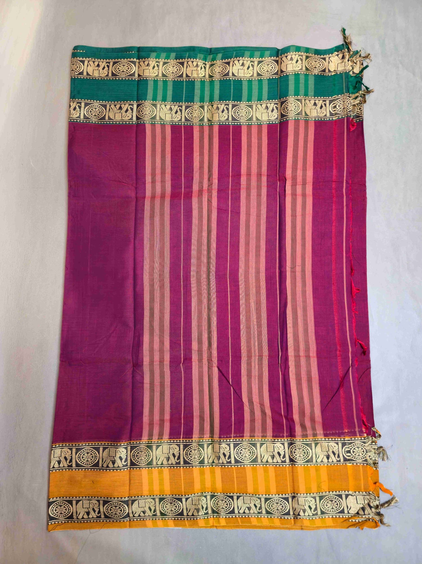 Narayanpet Cotton saree with Ganga Jamuna Elephant borders