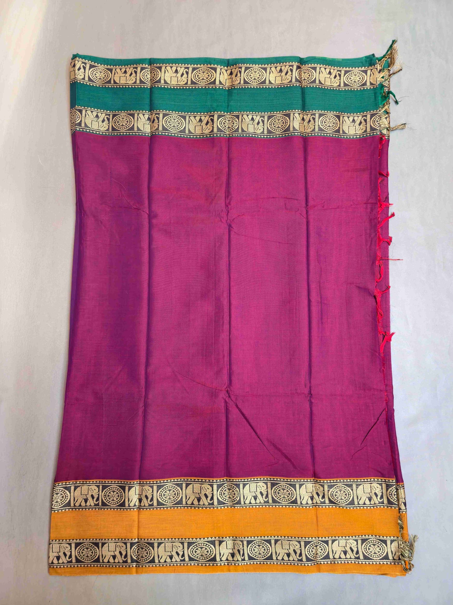 Narayanpet Cotton saree with Ganga Jamuna Elephant borders