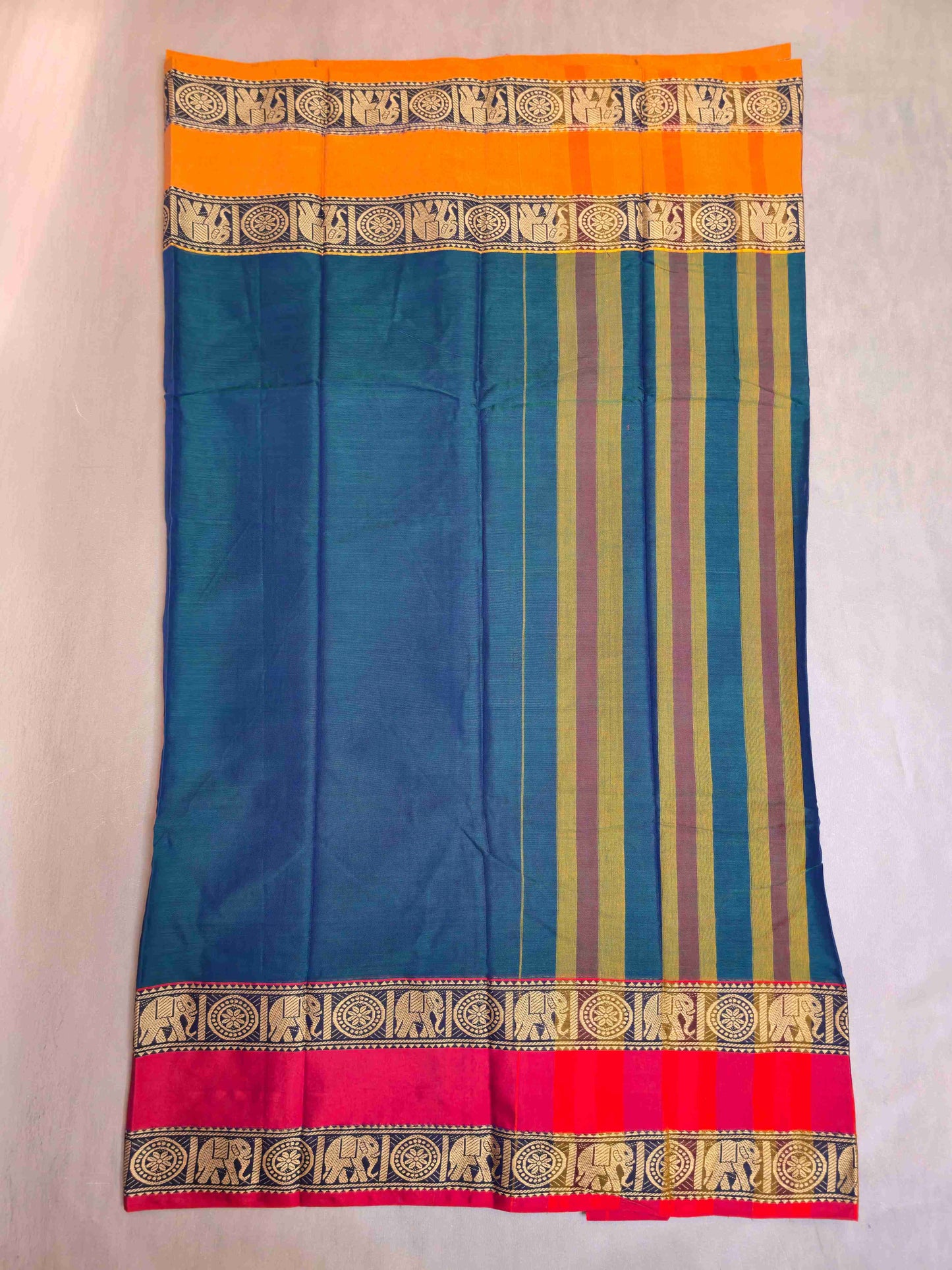 Narayanpet Cotton saree with Ganga Jamuna Elephant borders