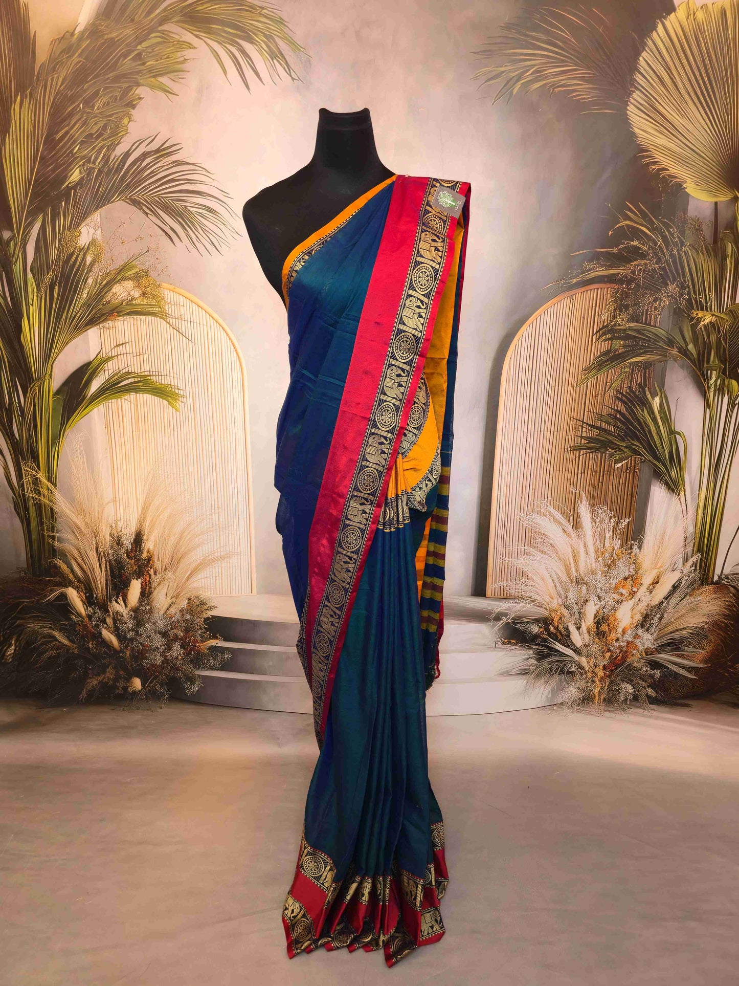 Narayanpet Cotton saree with Ganga Jamuna Elephant borders