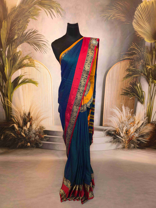 Narayanpet Cotton saree with Ganga Jamuna Elephant borders