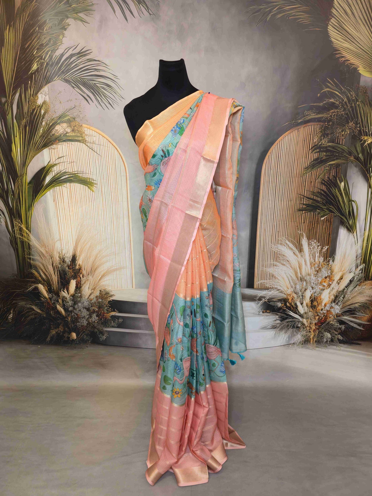 Semi Kota Saree with Flamingo prints