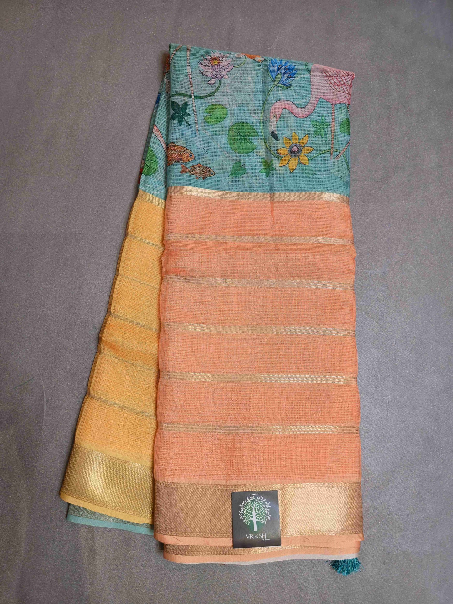Semi Kota Saree with Flamingo prints