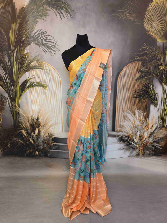 Semi Kota Saree with Flamingo prints