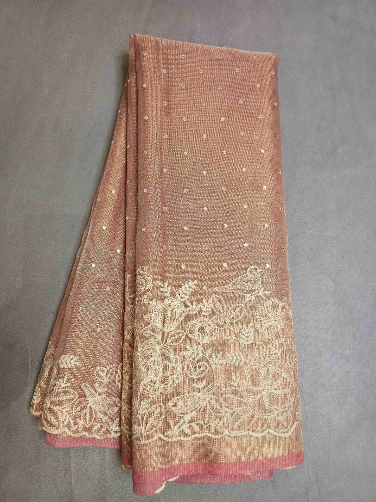 Semi kota tissue saree with embroidered borders