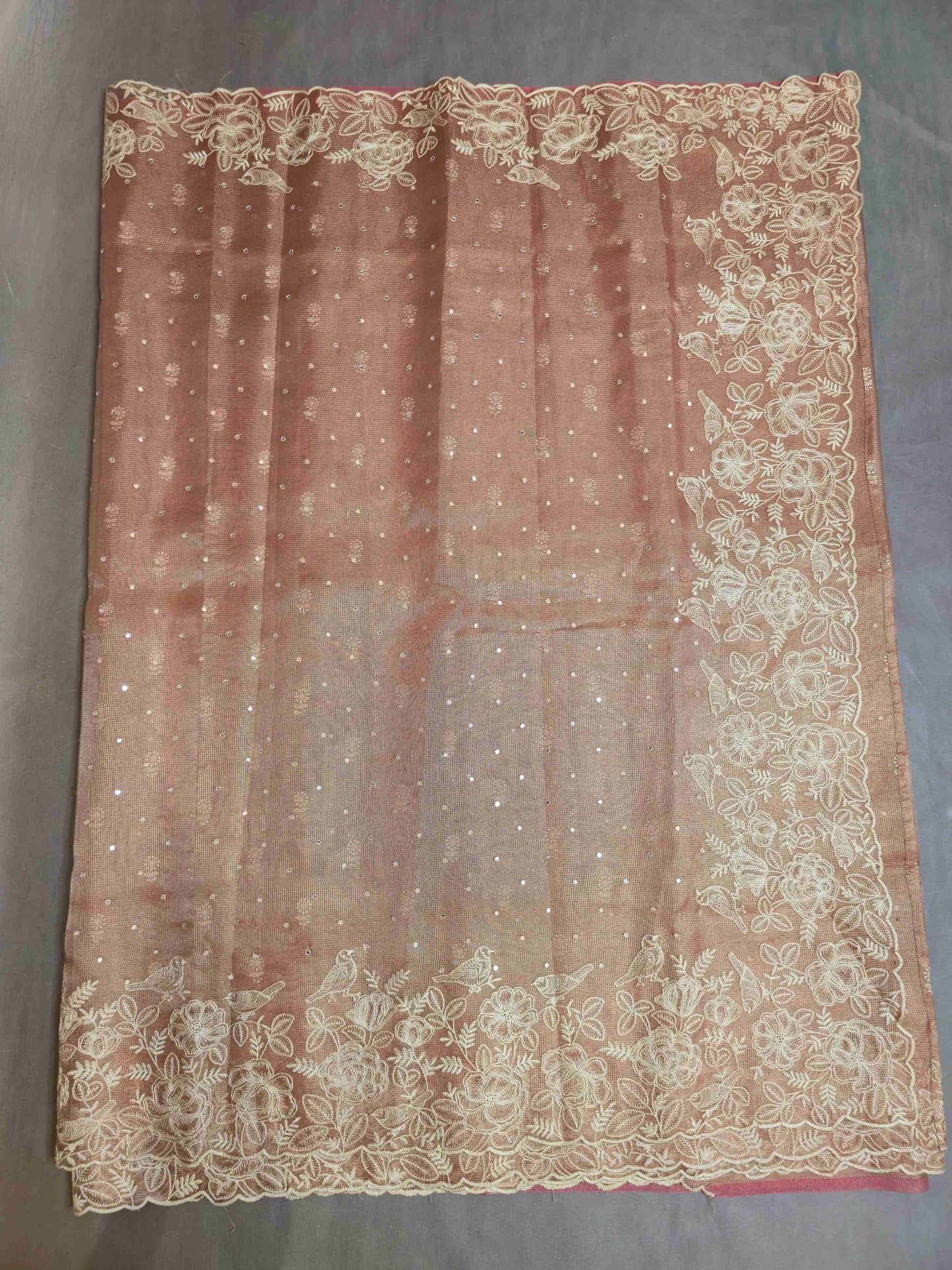 Semi kota tissue saree with embroidered borders
