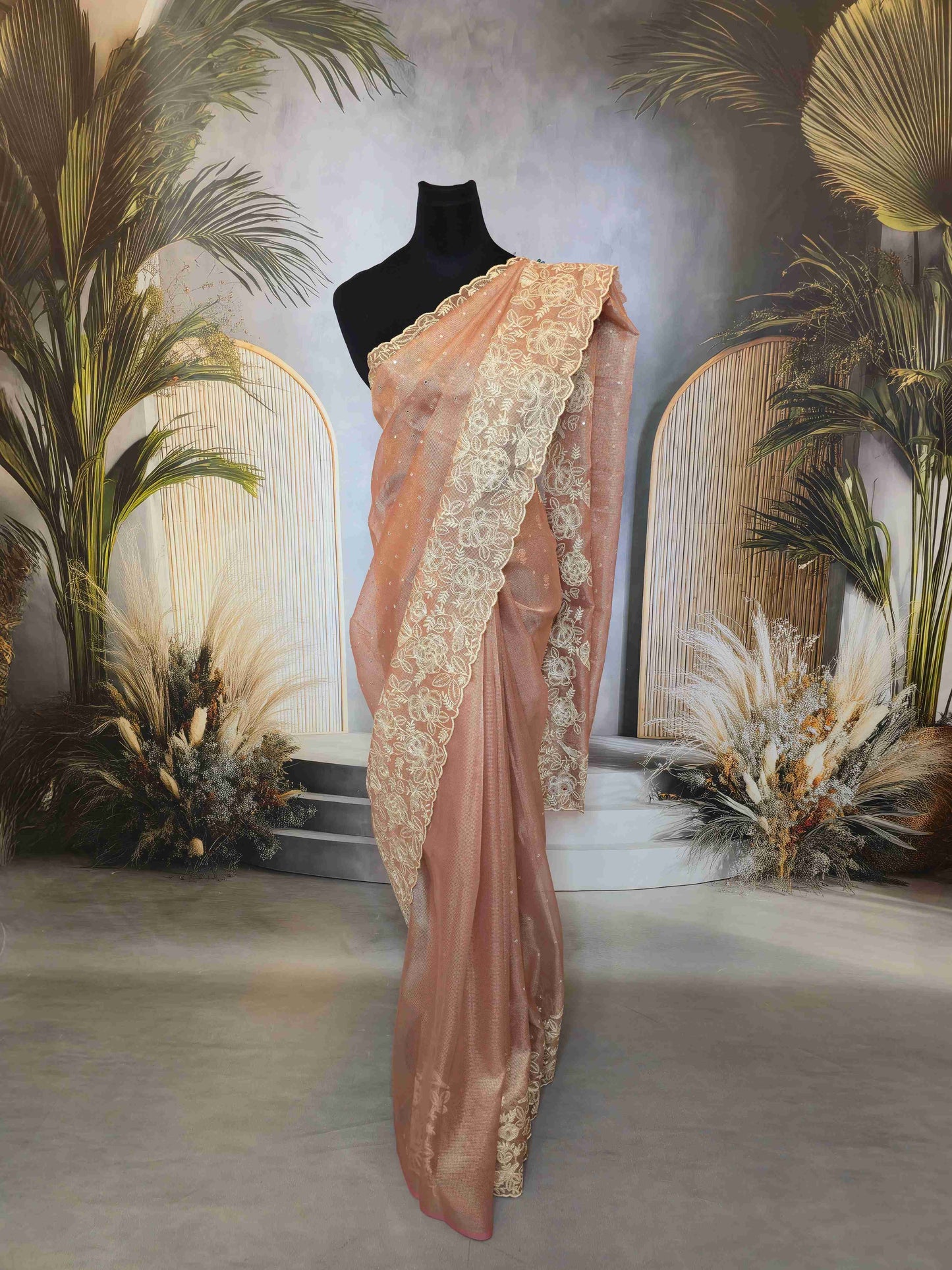 Semi kota tissue saree with embroidered borders