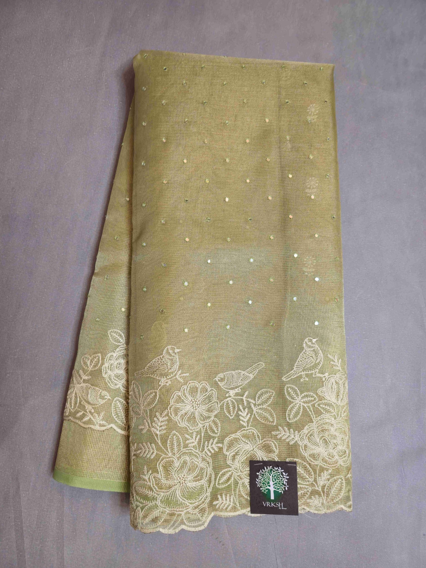 Semi kota tissue saree with embroidered borders