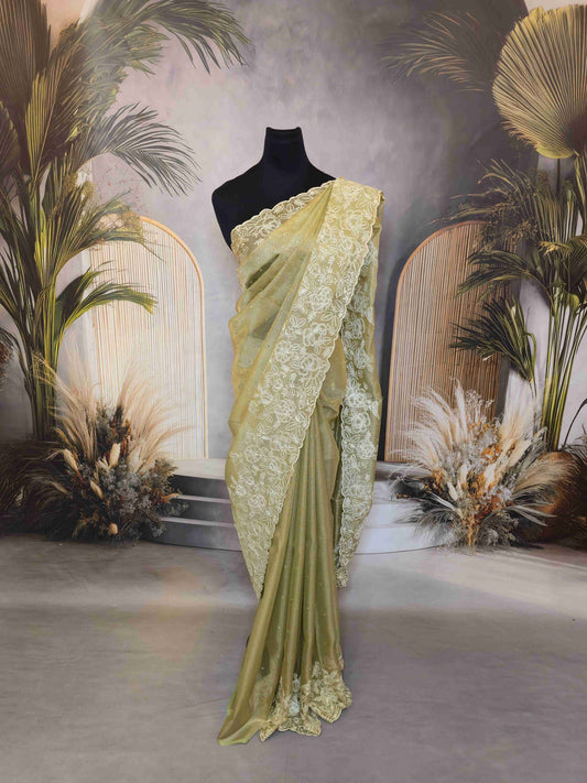 Semi kota tissue saree with embroidered borders