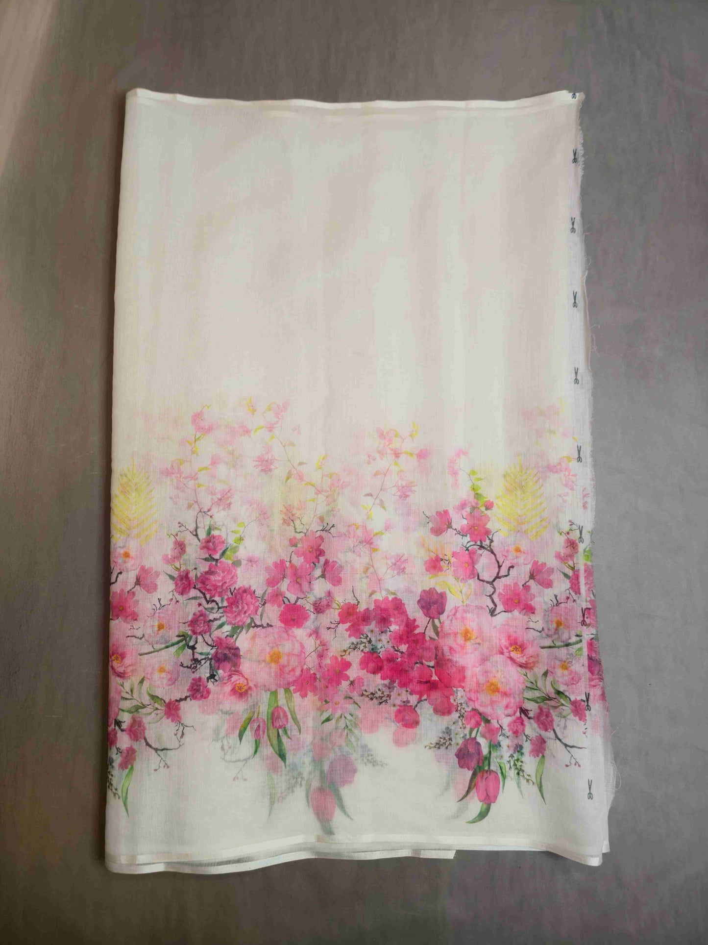 Linen Floral Saree- white