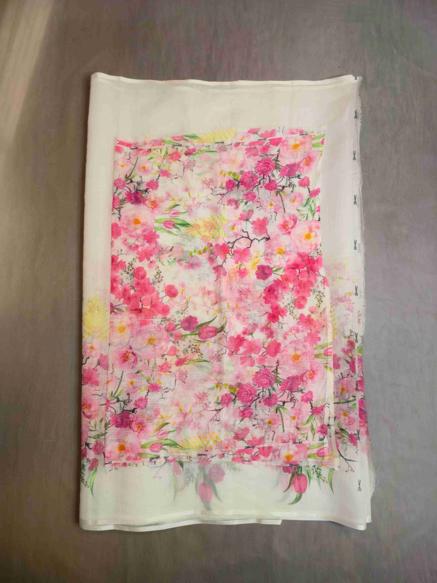 Linen Floral Saree- white