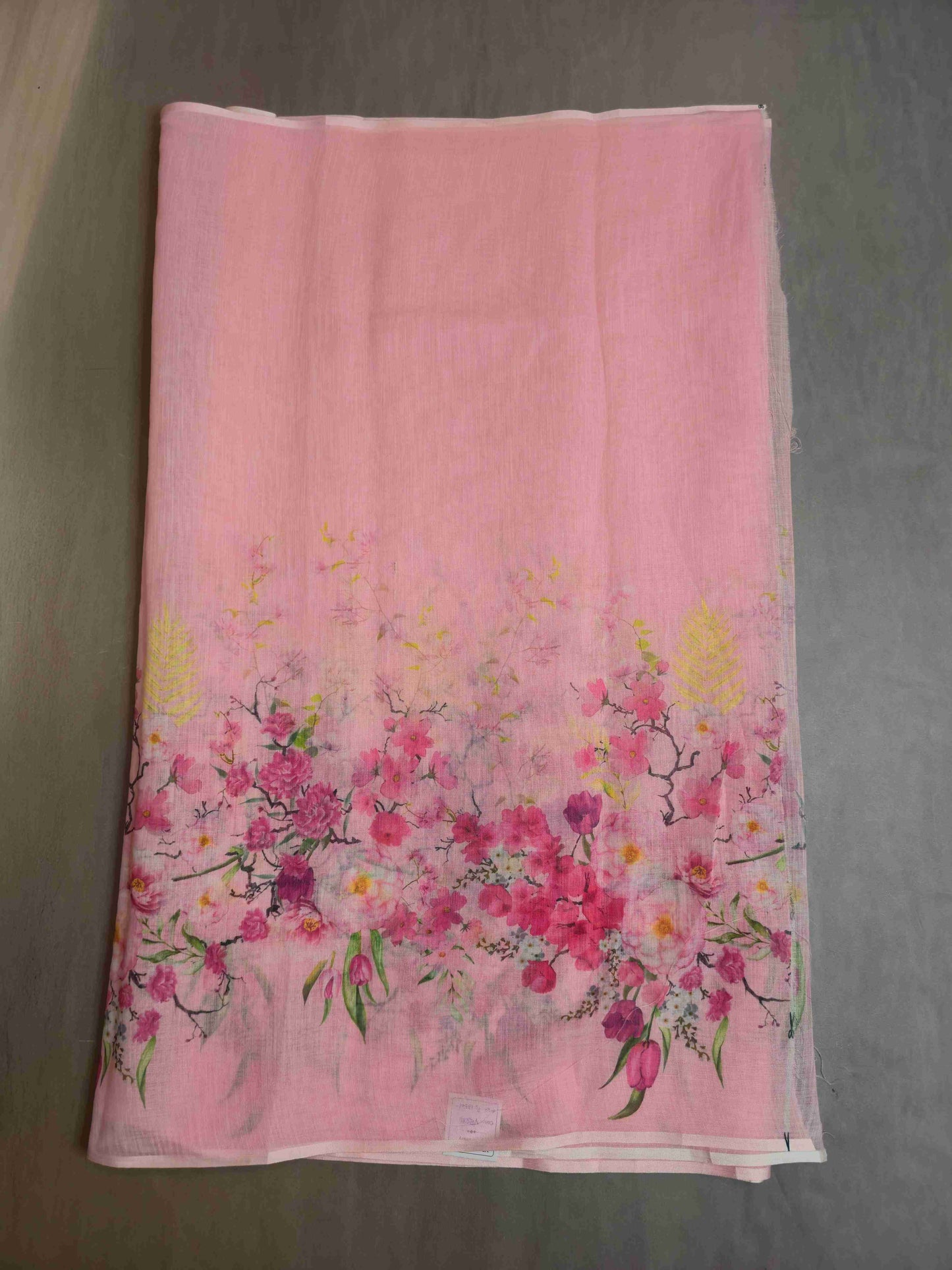 Linen Floral Saree- pink