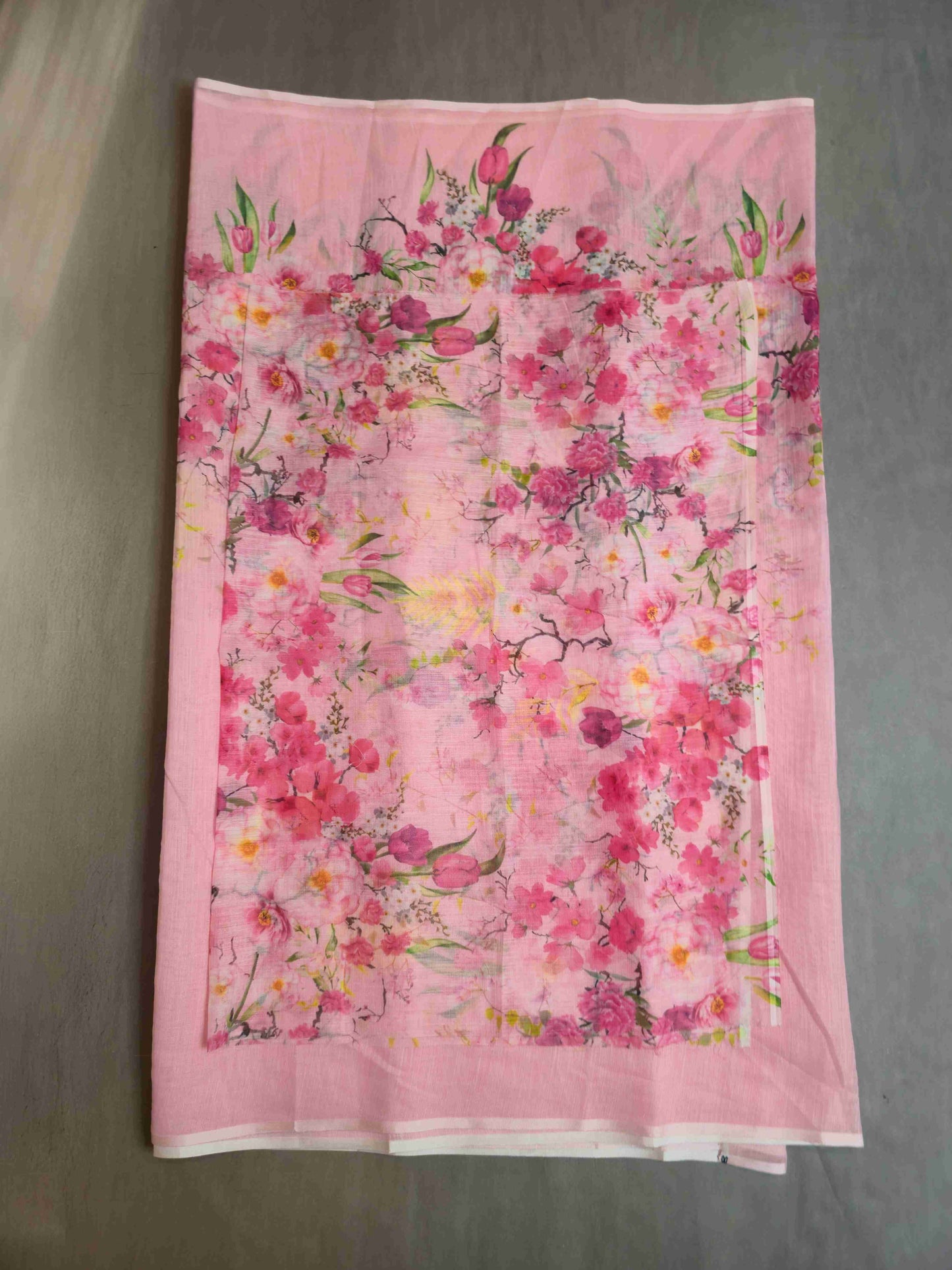 Linen Floral Saree- pink