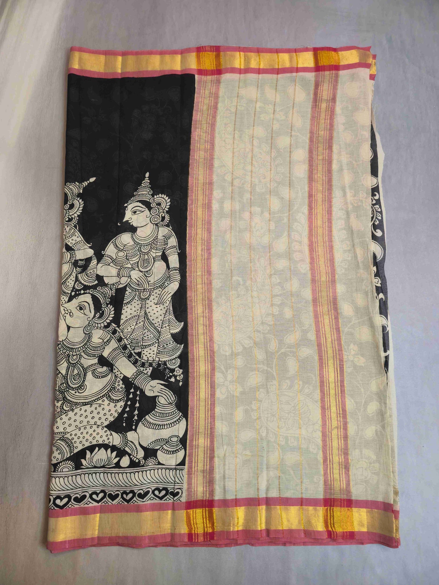 Pen Kalamkari cotton saree- doll design