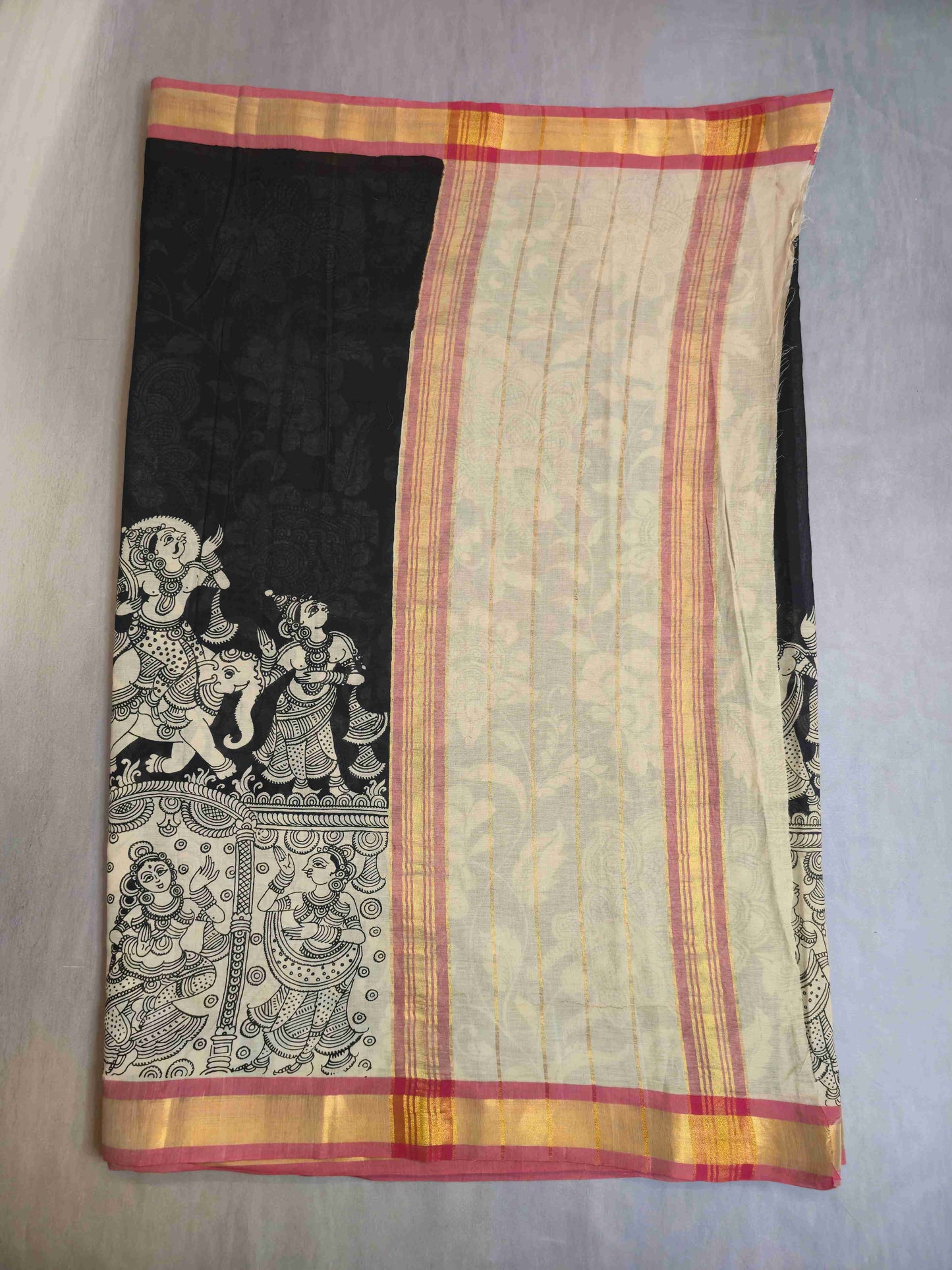 Pen Kalamkari cotton saree- doll design