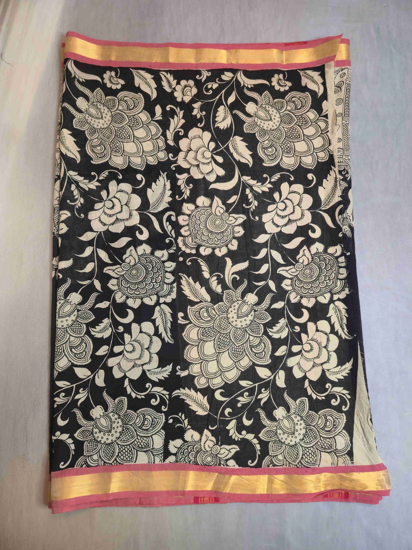Pen Kalamkari cotton saree- doll design