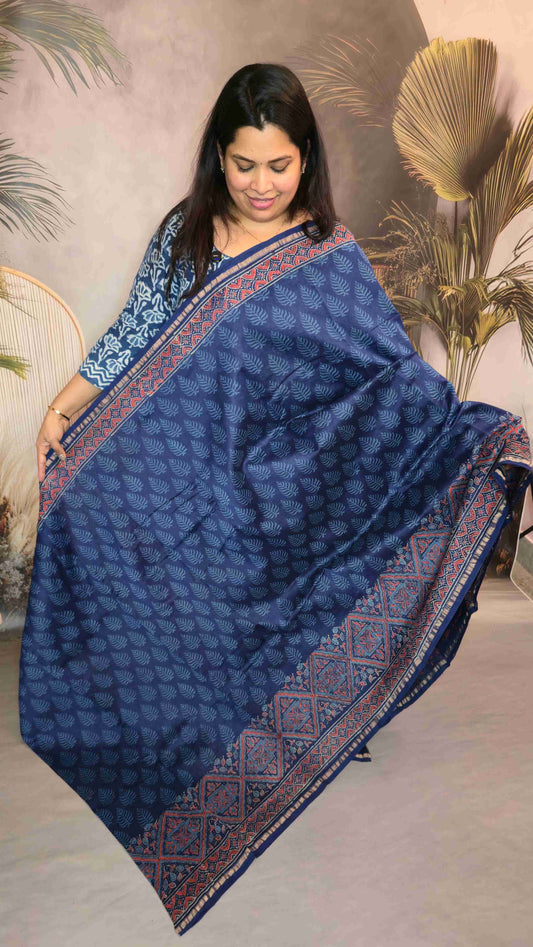Chanderi hand block printed saree